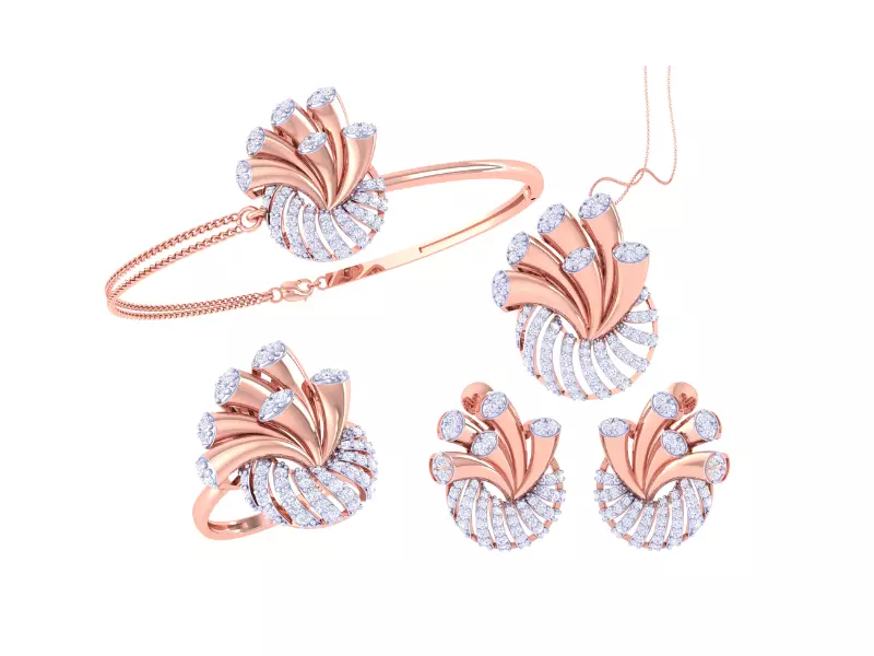 Ring Bangle Earring Pendant Set 3dm STL OBJ FBX Renders Details 3D print model_0