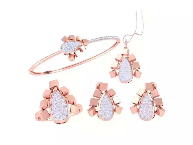 Ring Bangle Earring Pendant Set 3dm STL OBJ FBX Renders Details 3D print model