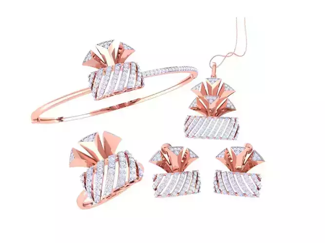 Ring Bangle Earring Pendant Set 3dm STL OBJ FBX Renders Details