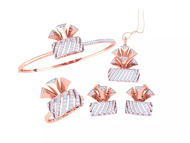 Ring Bangle Earring Pendant Set 3dm STL OBJ FBX Renders Details 3D print model_0