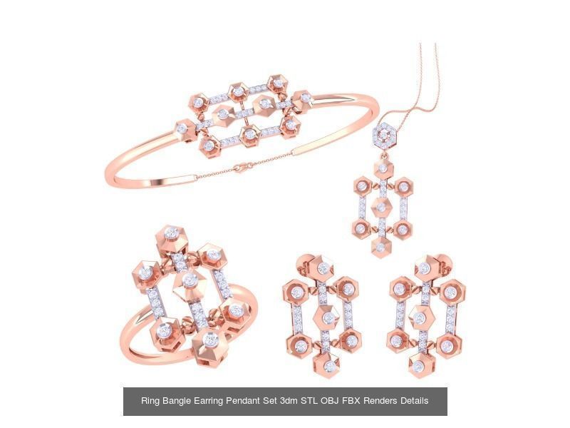 18 Ring Bangle Earring Pendant Set 3dm STL OBJ Detail Collection _7