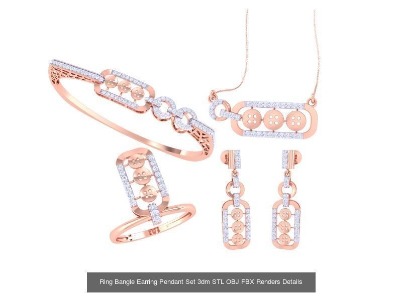 18 Ring Bangle Earring Pendant Set 3dm STL OBJ Detail Collection _9