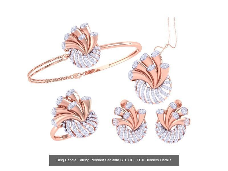 18 Ring Bangle Earring Pendant Set 3dm STL OBJ Detail Collection _18