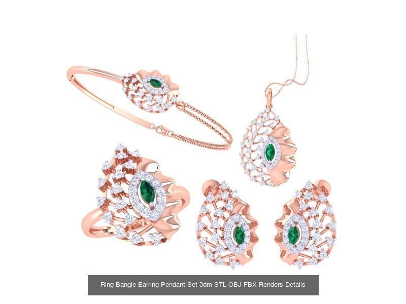 18 Ring Bangle Earring Pendant Set 3dm STL OBJ Detail Collection _14