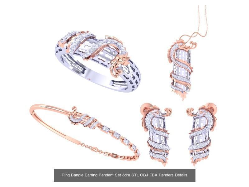 18 Ring Bangle Earring Pendant Set 3dm STL OBJ Detail Collection _3