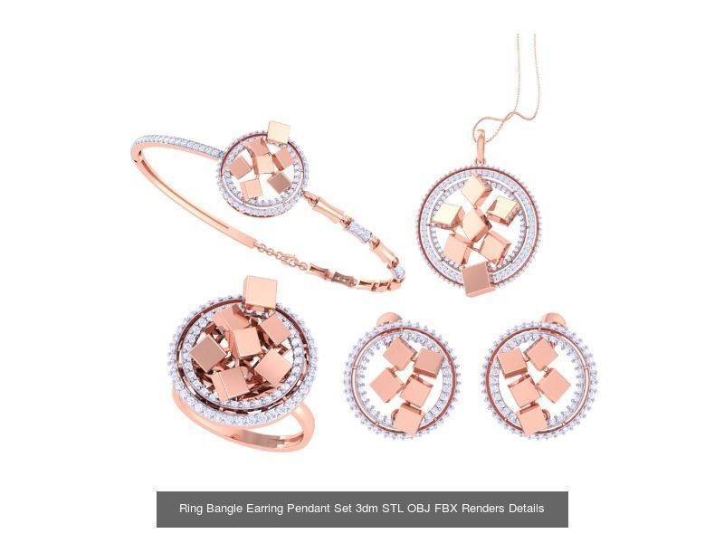 18 Ring Bangle Earring Pendant Set 3dm STL OBJ Detail Collection _16