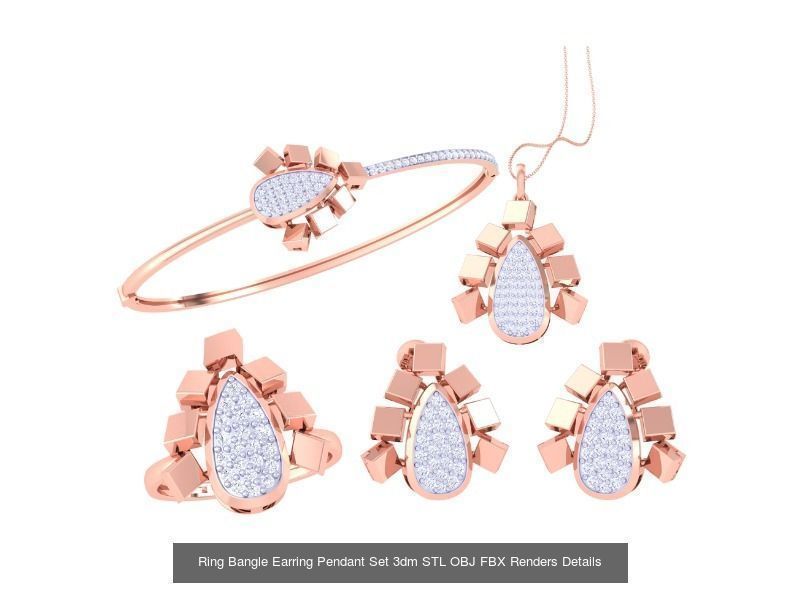 18 Ring Bangle Earring Pendant Set 3dm STL OBJ Detail Collection _19