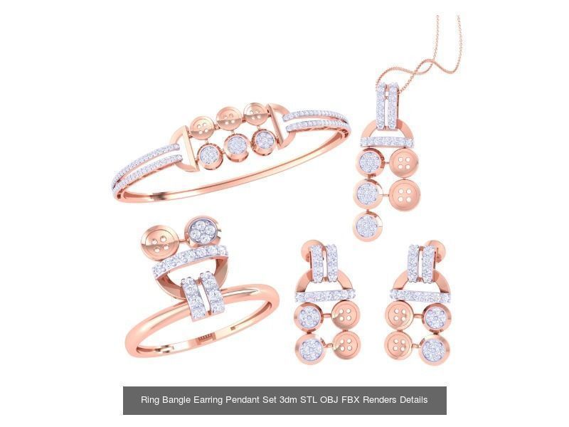 18 Ring Bangle Earring Pendant Set 3dm STL OBJ Detail Collection _8