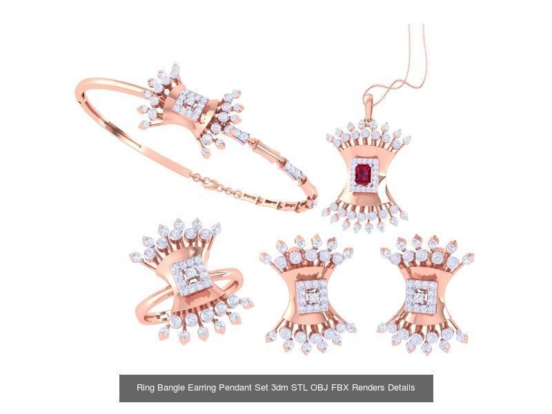 18 Ring Bangle Earring Pendant Set 3dm STL OBJ Detail Collection _13