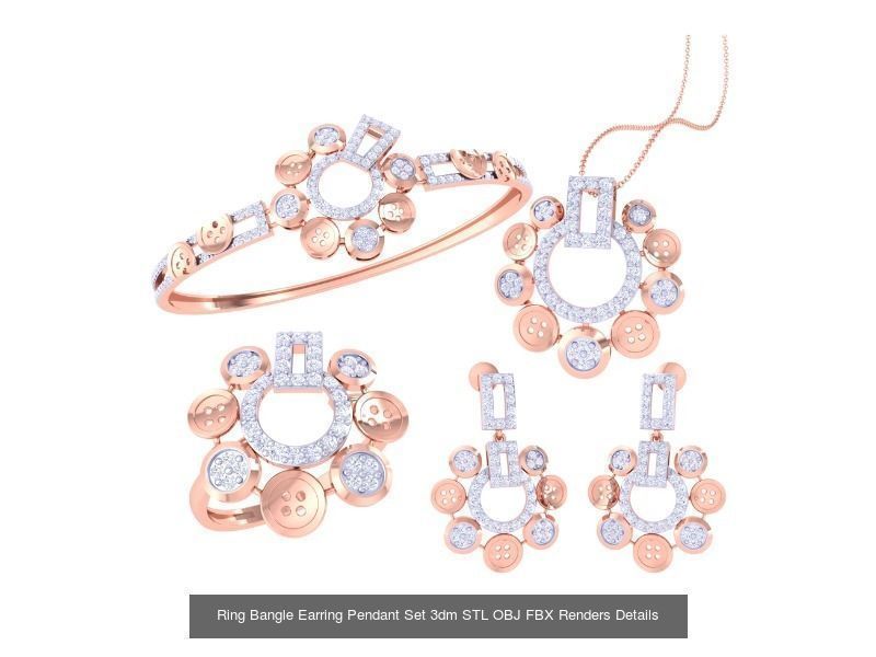 18 Ring Bangle Earring Pendant Set 3dm STL OBJ Detail Collection _10