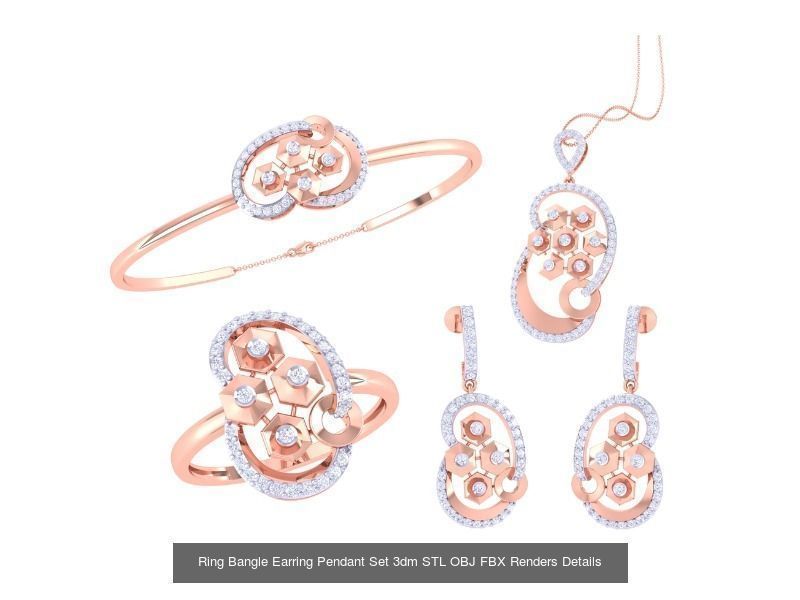 18 Ring Bangle Earring Pendant Set 3dm STL OBJ Detail Collection _5
