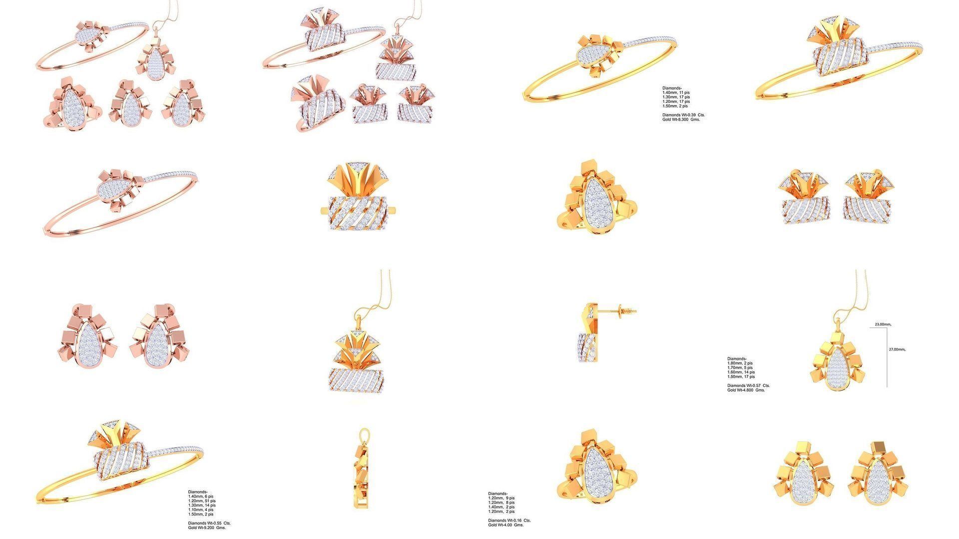 18 Ring Bangle Earring Pendant Set 3dm STL OBJ Detail Collection _1