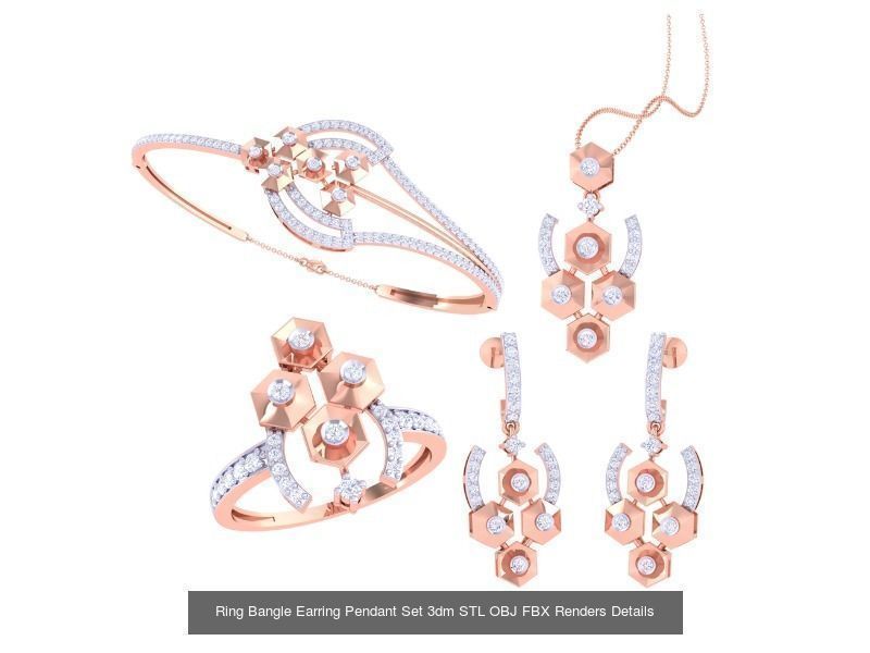 18 Ring Bangle Earring Pendant Set 3dm STL OBJ Detail Collection _6