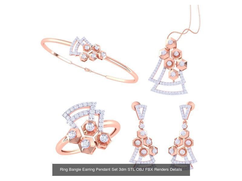 18 Ring Bangle Earring Pendant Set 3dm STL OBJ Detail Collection _4