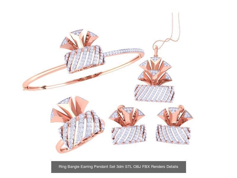 18 Ring Bangle Earring Pendant Set 3dm STL OBJ Detail Collection _20