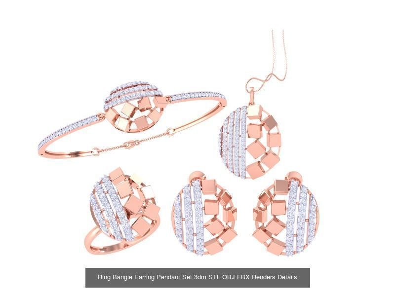 18 Ring Bangle Earring Pendant Set 3dm STL OBJ Detail Collection _17