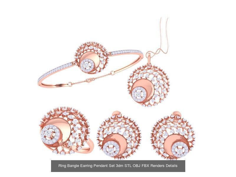 18 Ring Bangle Earring Pendant Set 3dm STL OBJ Detail Collection _15