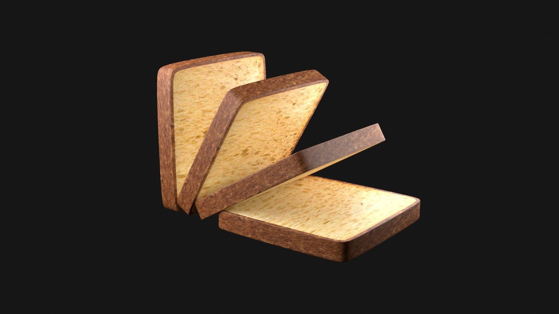 Bread 3D Model slices Low-poly 3D model_2