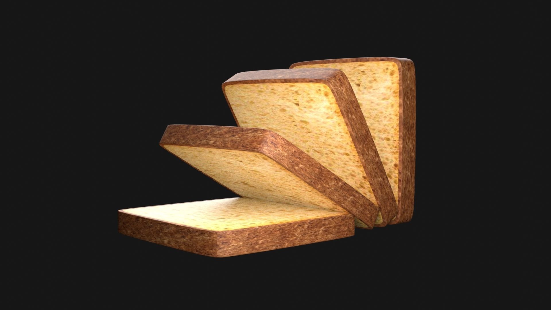 Bread 3D Model slices Low-poly 3D model_4