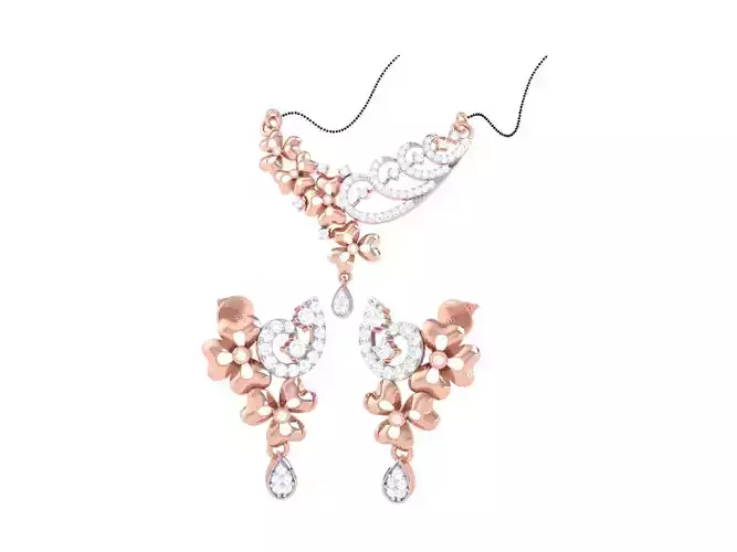 Earring Necklace Set 3dm STL OBJ FBX Renders Details 3D print model