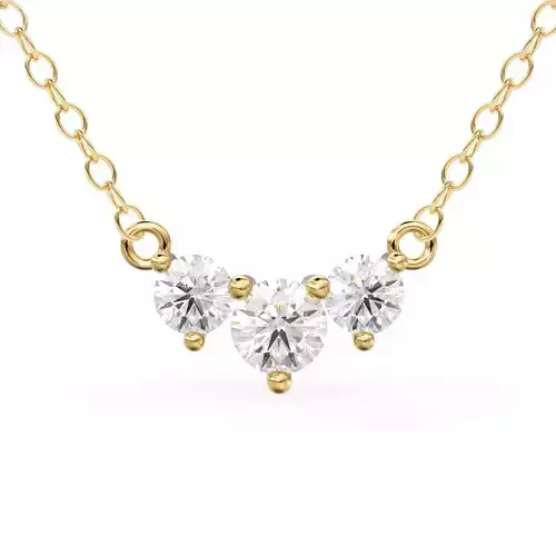Trio Diamond Necklace Gold Zircon Prong 3 Stone Pendant
