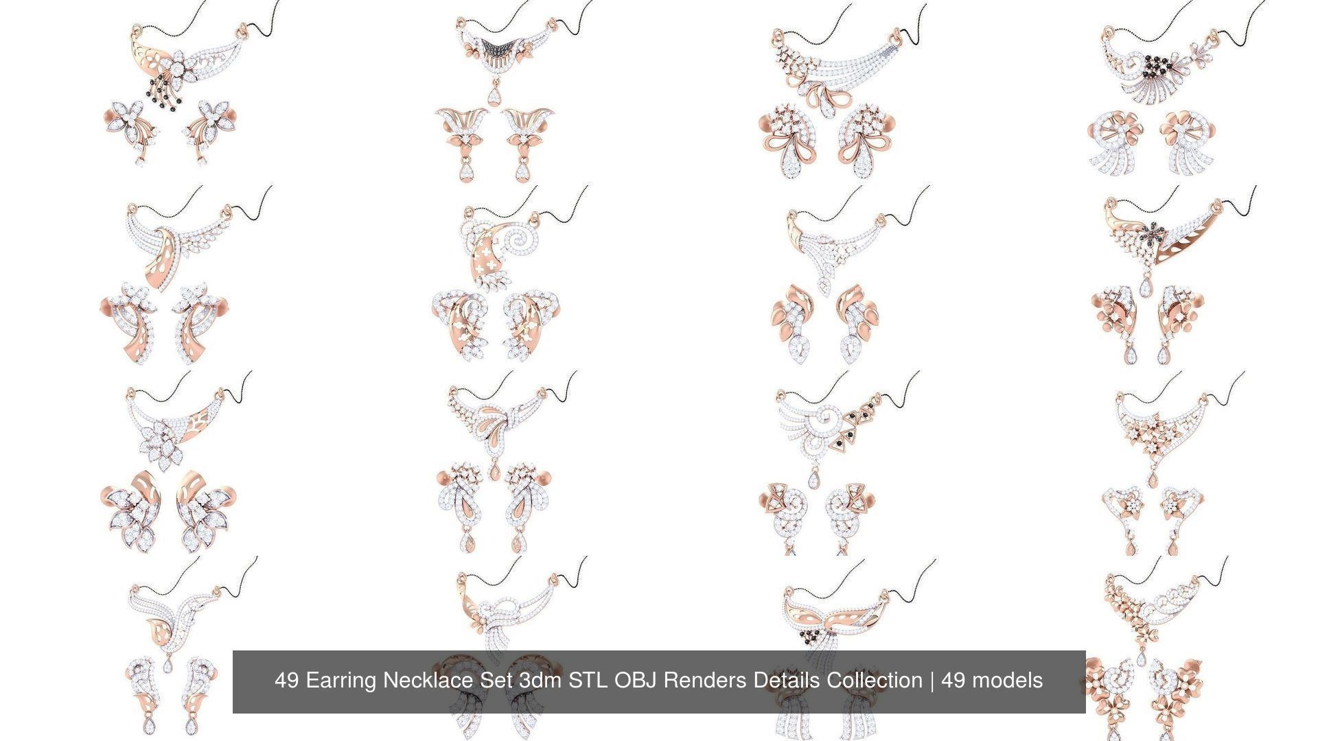 49 Earring Necklace Set 3dm STL OBJ Renders Details Collection _2