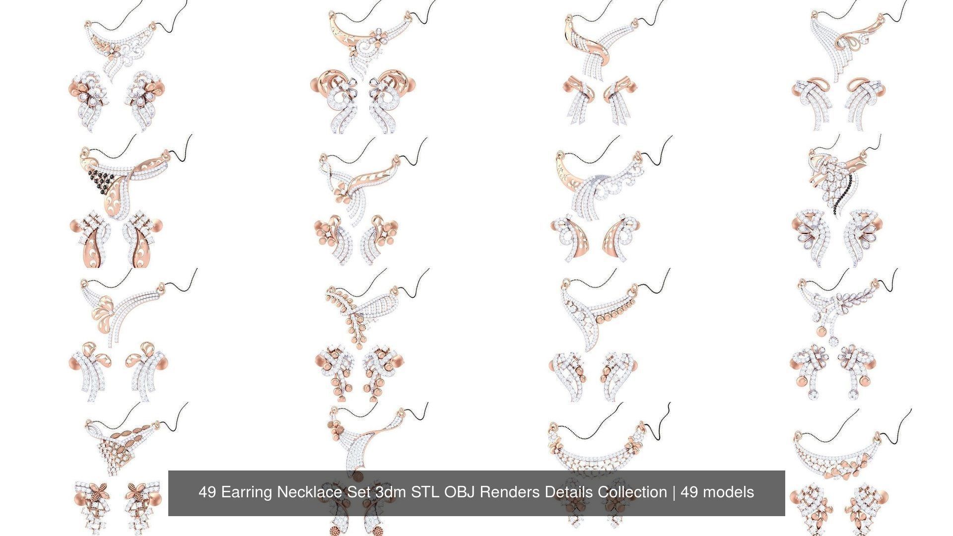 49 Earring Necklace Set 3dm STL OBJ Renders Details Collection _4