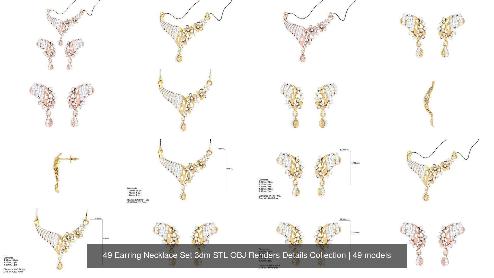 49 Earring Necklace Set 3dm STL OBJ Renders Details Collection _6