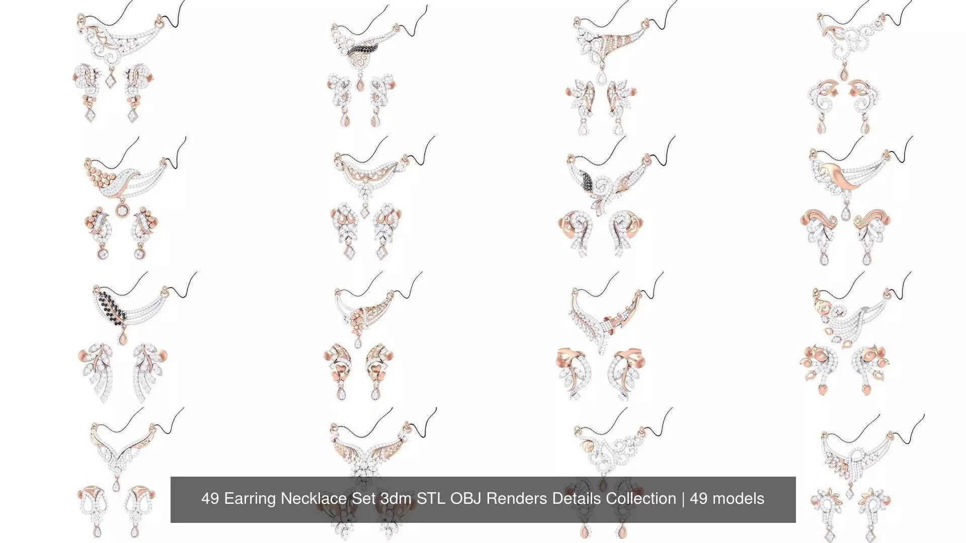 49 Earring Necklace Set 3dm STL OBJ Renders Details Collection _0