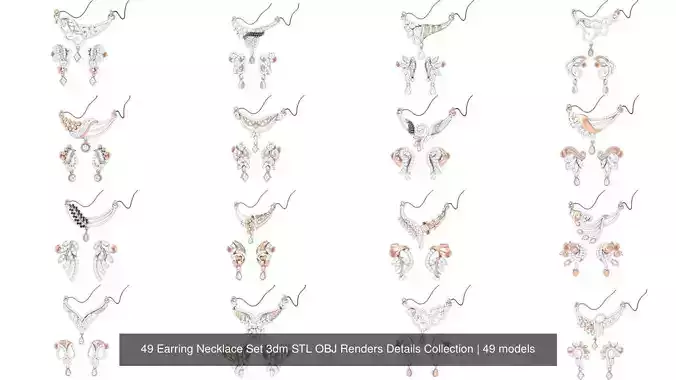 49 Earring Necklace Set 3dm STL OBJ Renders Details Collection 