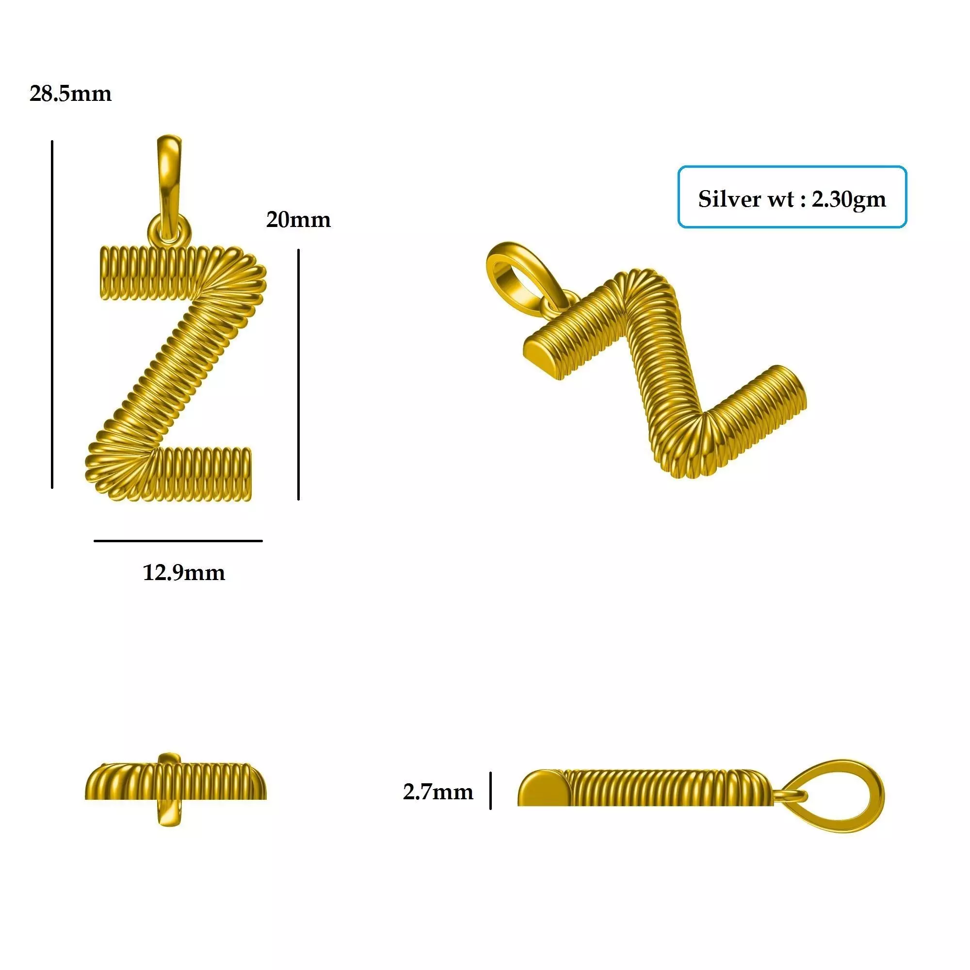 Z Pendant gold plated letter charms 3D print model_0