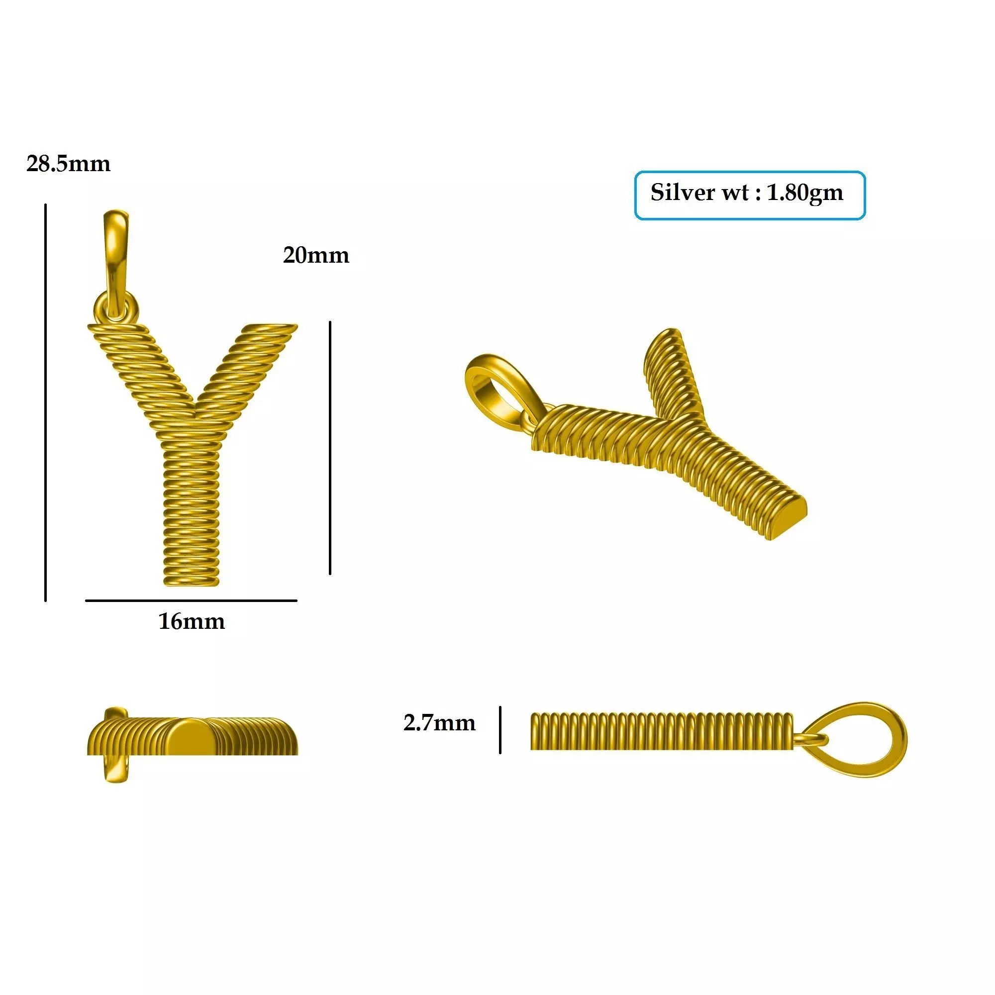 Y Pendant gold plated letter 3D print model_0