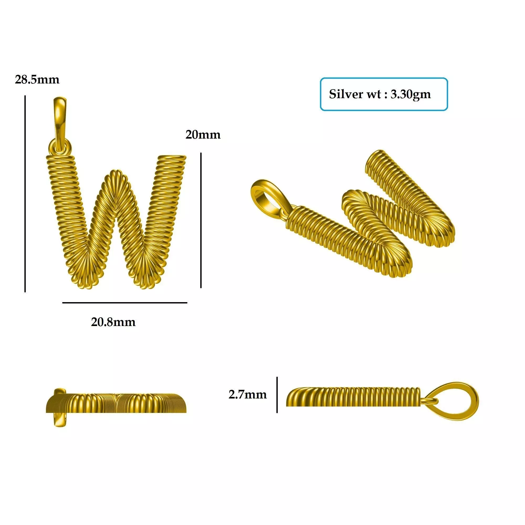 W Pendent gold plated letter 3D print model_0