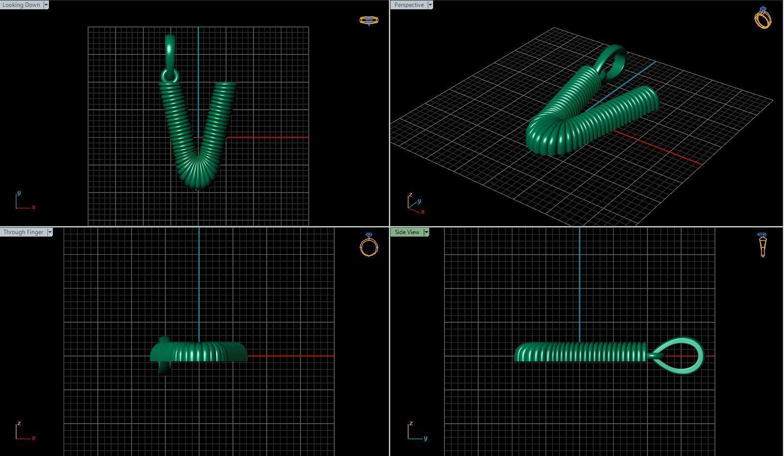 V Pendant gold - plated hooks 3D print model_1