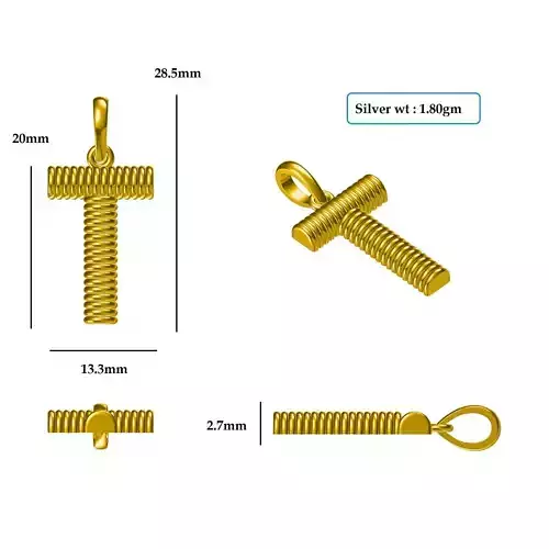 T Pendant gold plated sterling silver cross 3D print model
