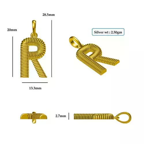 R Pendant gold plated letter charm 3D print model