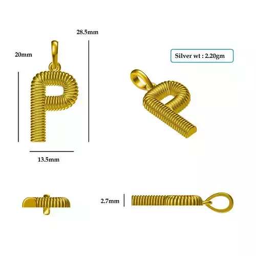 P Pendant gold plated letter 3D print model