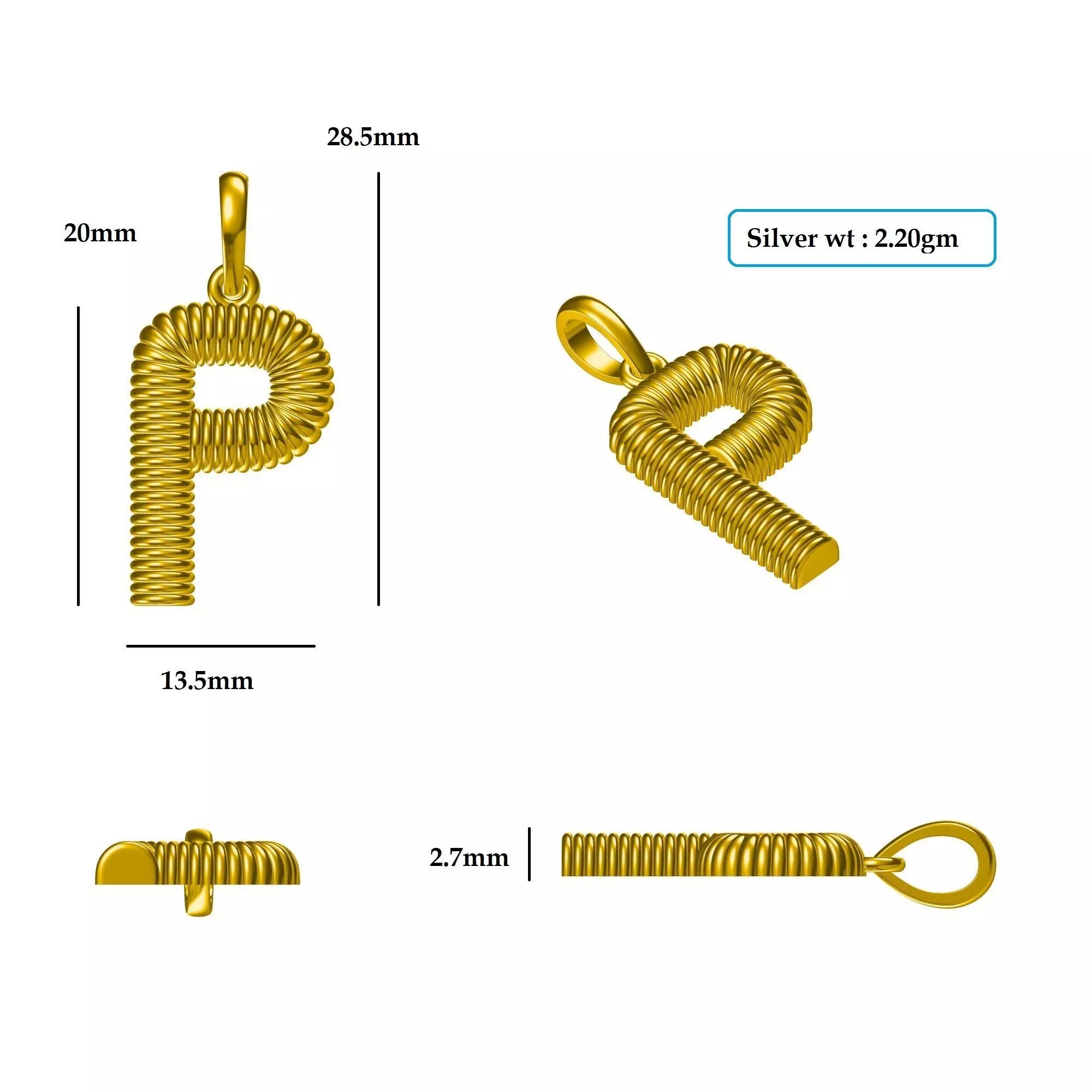P Pendant gold plated letter 3D print model_0