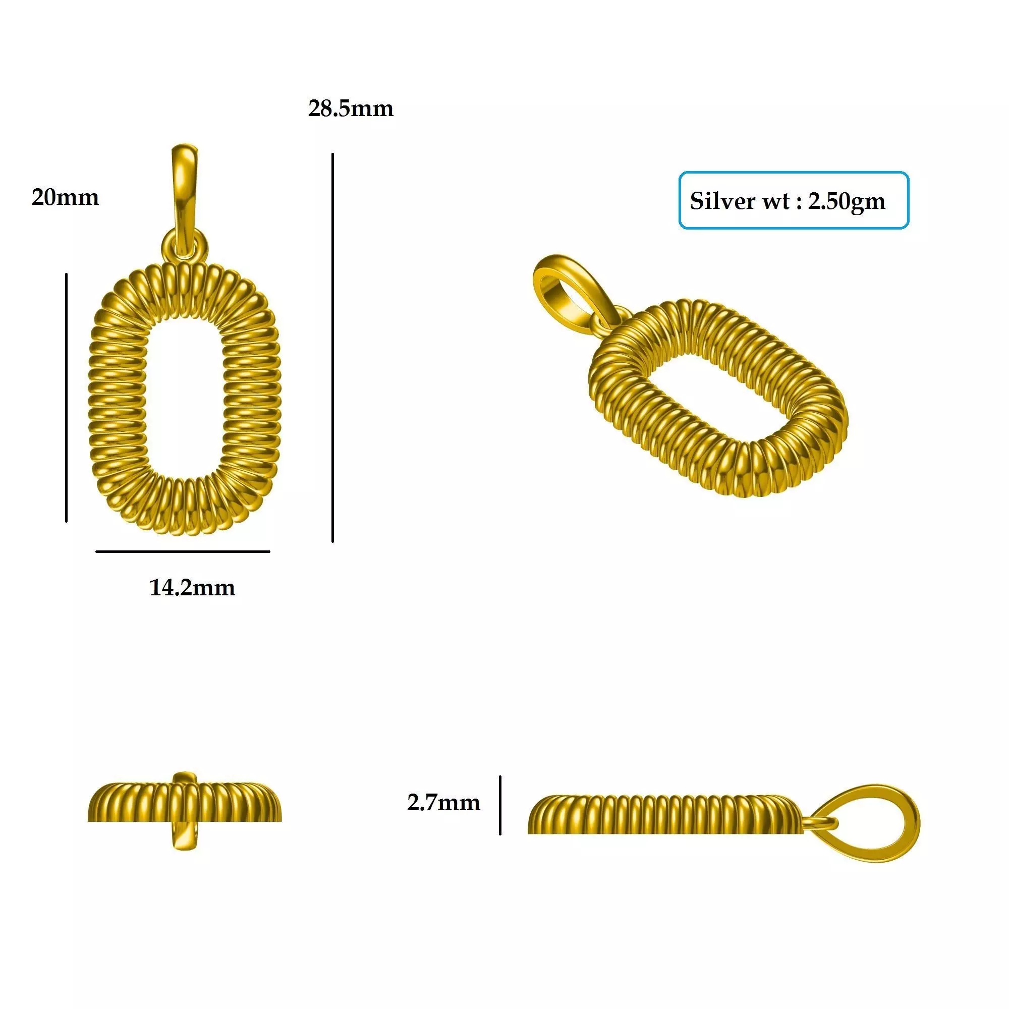 O Pendant gold twisted rope charm 3D print model_0