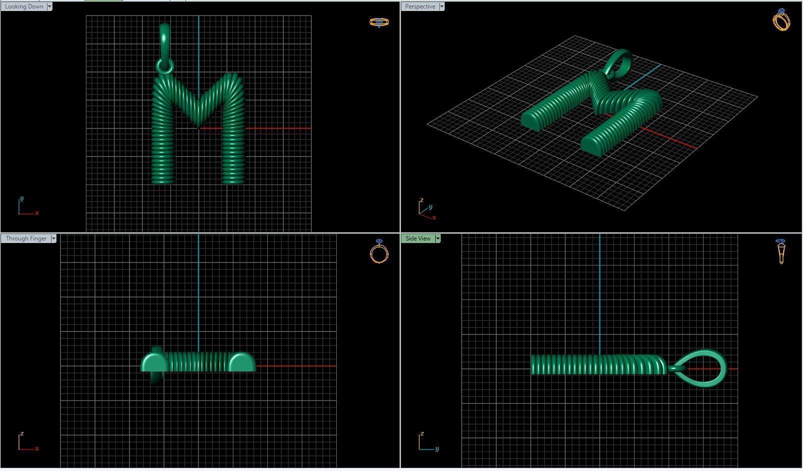M Pendant gold plated letter charm 3D print model_1