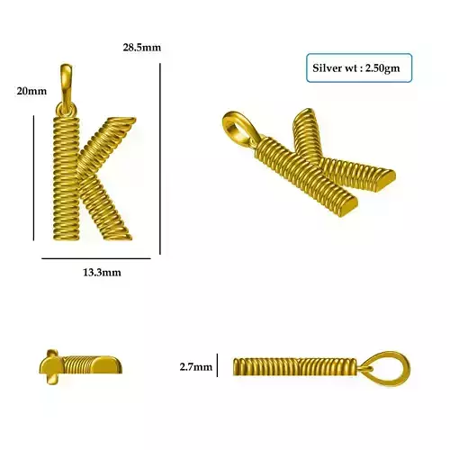 K Pendant gold plated letter 3D print model