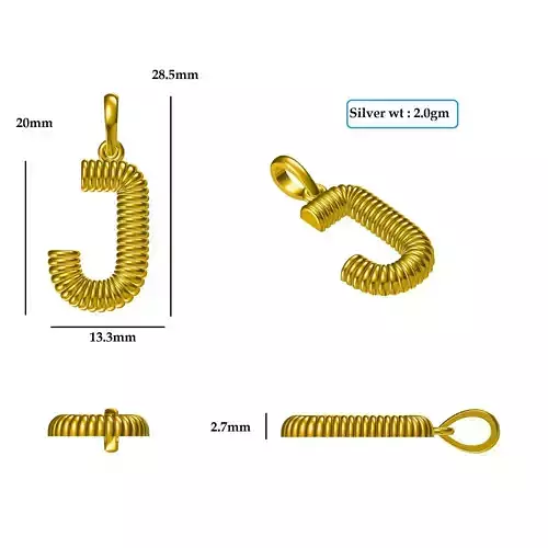 J Pendant gold plated letter charm 3D print model