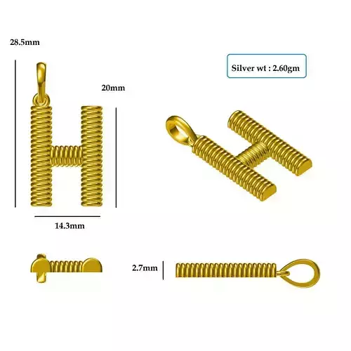 H Pendant gold letter with hook and chain 3D print model