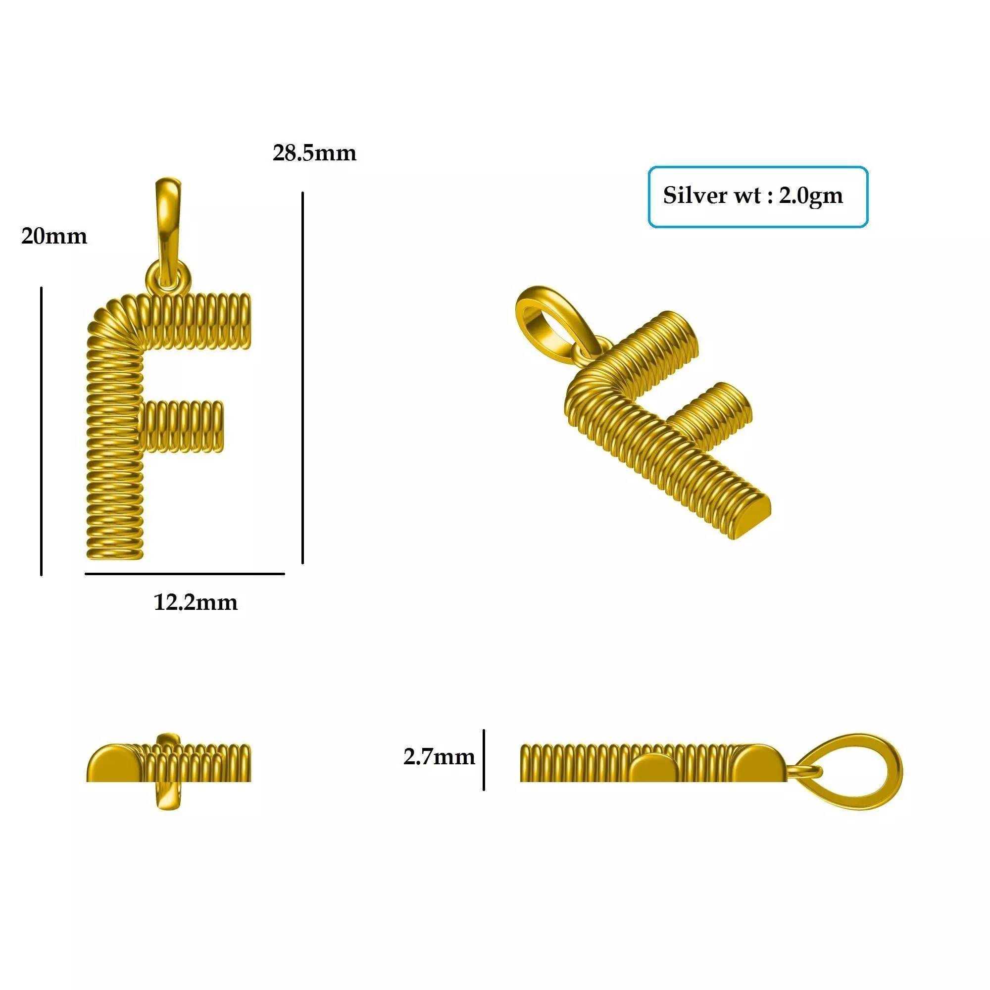 F Pendant gold plated letter charm 3D print model_0