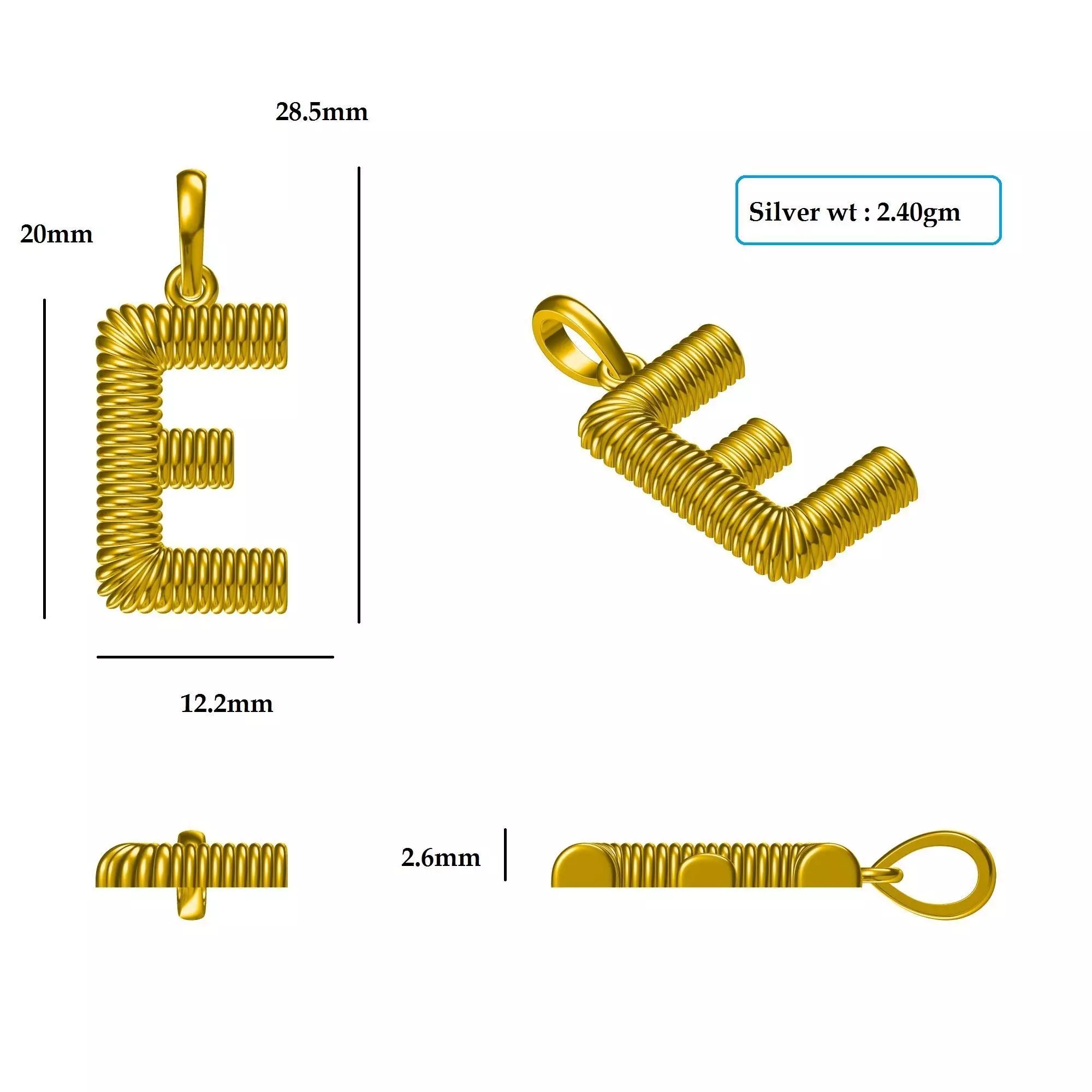 E Pendant gold plated letter 3D print model_0