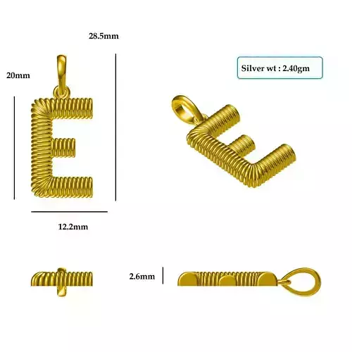 E Pendant gold plated letter 3D print model