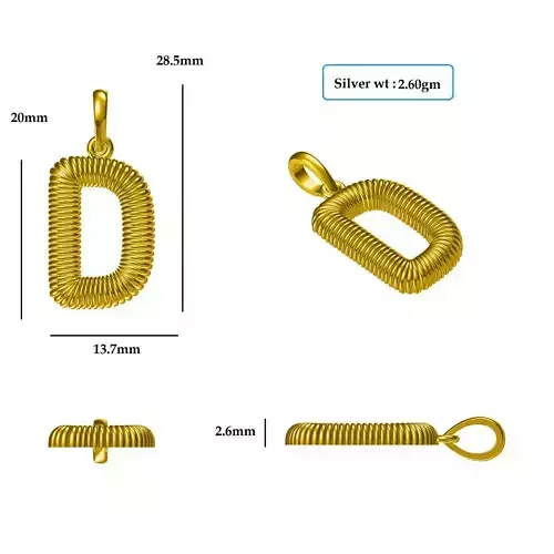 D Pendant gold plated letter 3D print model