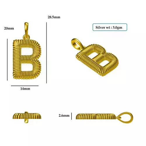B Pendant gold plated letter 3D print model