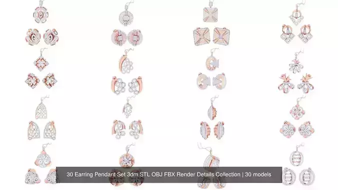 30 Earring Pendant Set 3dm STL OBJ FBX Render Details Collection