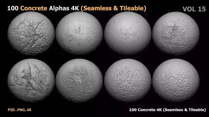100 Concrete Alphas 4K Seamless  Tileable vol 15